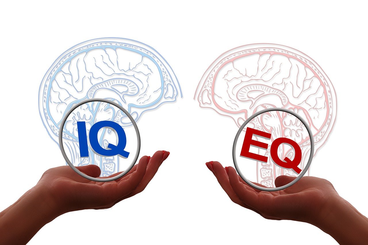 Illustration showing how 'EQ' is equally or more important than 'IQ' for overall success and happiness